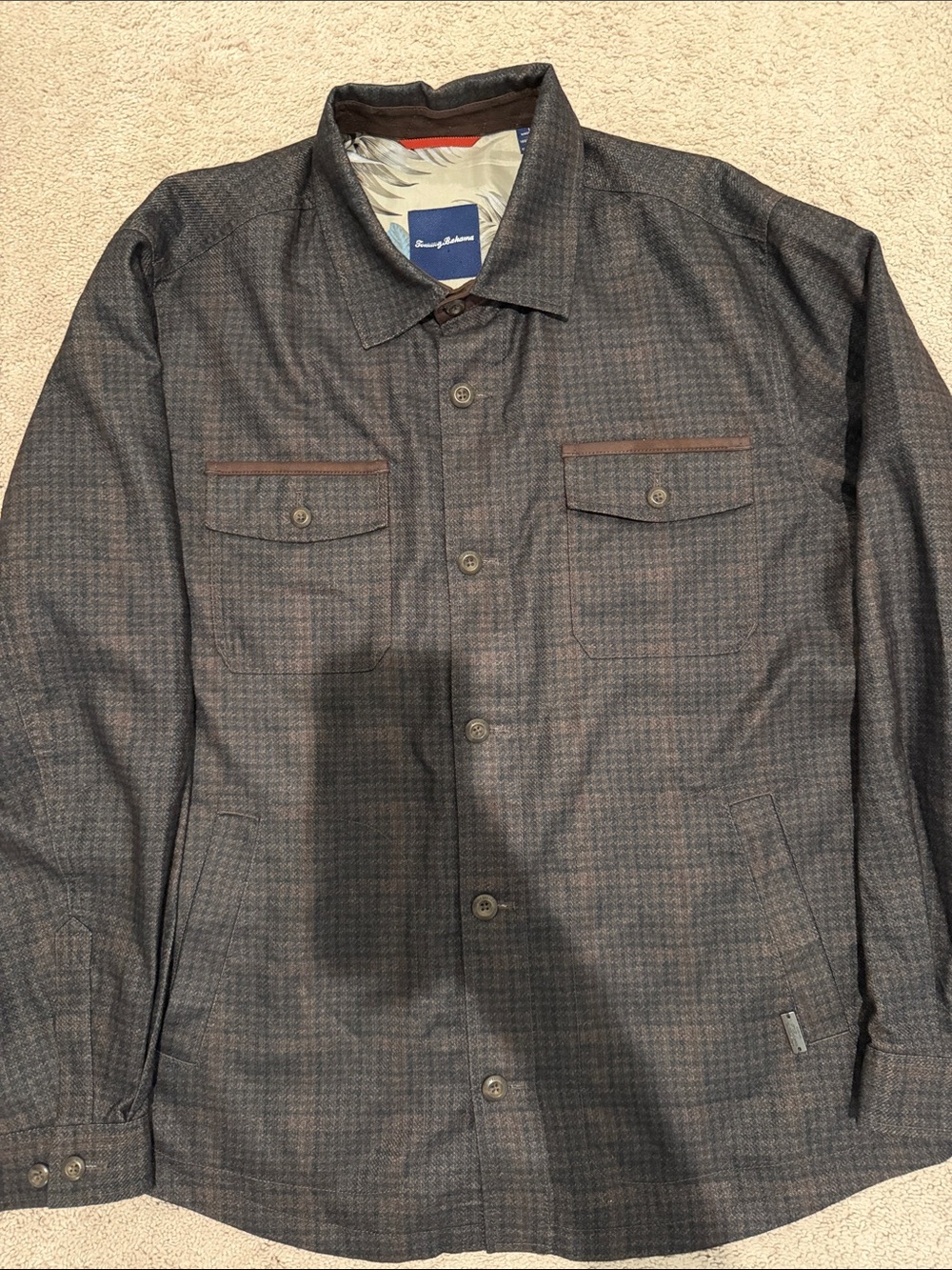Tommy Bahama Men's Dark Brown Plaid Lightweight Shirt Jacket